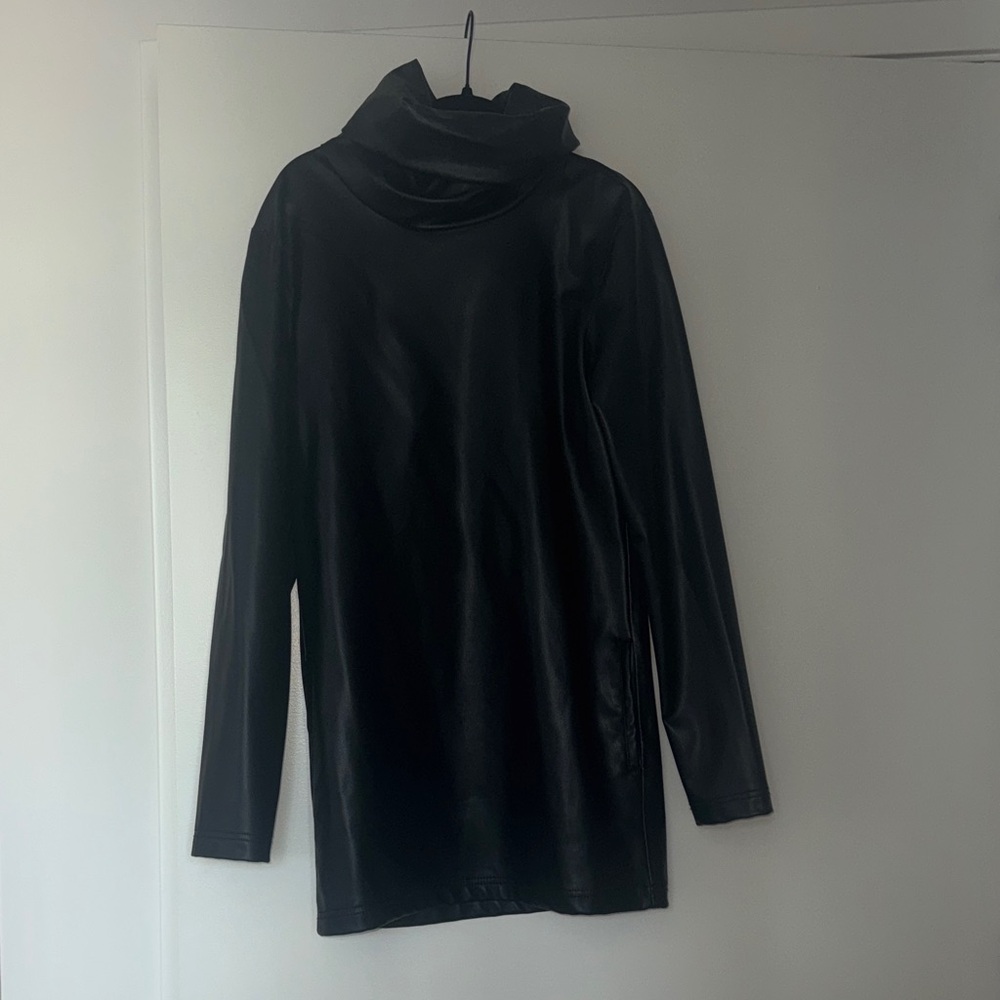 Black Faux Leather Turtleneck Dress